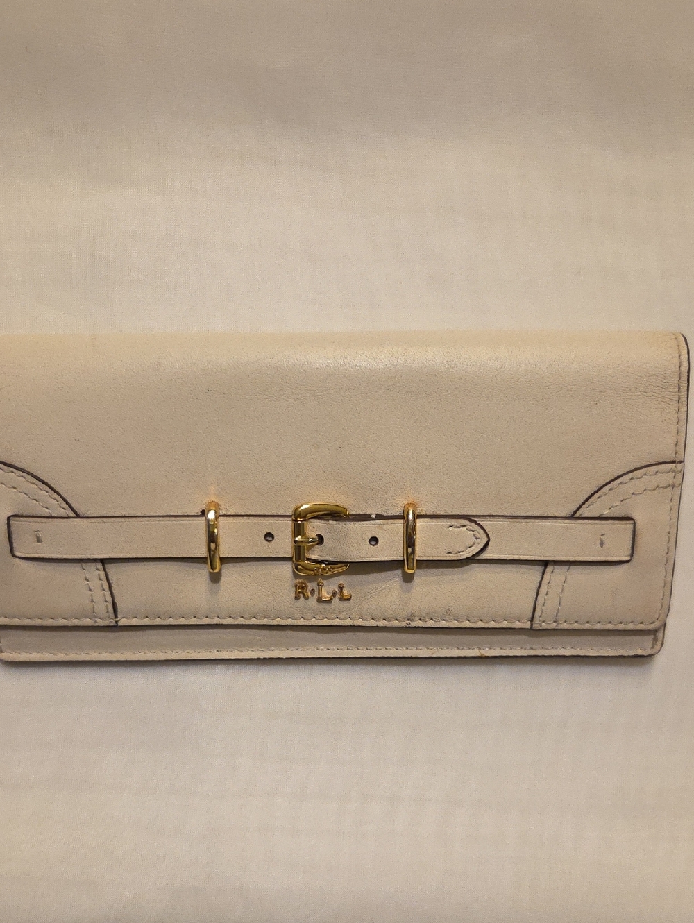 Ralph Lauren Cream Leather Buckle Continental Clutch Wallet